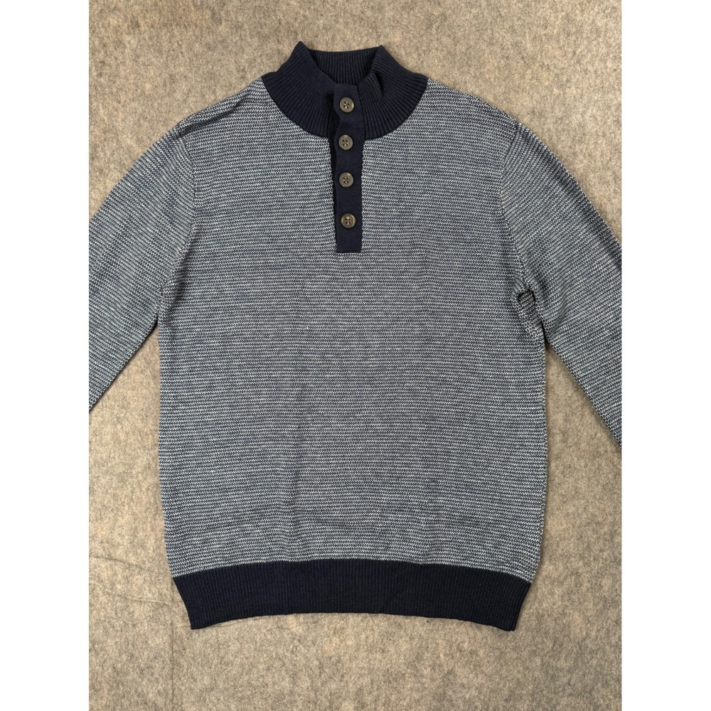 Hawker Rye Mens Cotton Cashmere Mock Neck Button Henley Sweater‎ Navy Blue Small